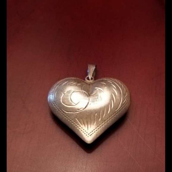 .925 sterling silver puffy heart pendant 2" for necklace - Picture 1 of 3